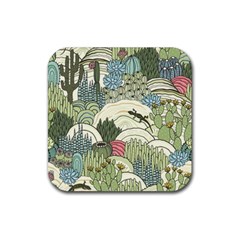 Playful Cactus Desert Landscape Illustrated Seamless Pattern Rubber Coaster (square) by Grandong