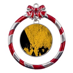 Yellow Best, Black, Black And White, Emoji High Metal Red Ribbon Round Ornament by nateshop
