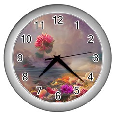 Floral Blossoms  Wall Clock (silver) by Internationalstore
