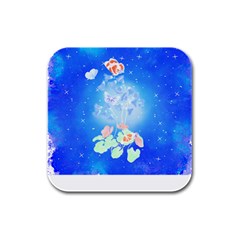 Butterflies T- Shirt Serenity Blue Floral Design With Butterflies T- Shirt Rubber Square Coaster (4 Pack) by EnriqueJohnson