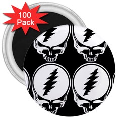Black And White Deadhead Grateful Dead Steal Your Face Pattern 3  Magnets (100 Pack) by Sarkoni