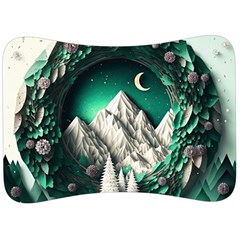 Christmas Wreath Winter Mountains Snow Stars Moon Velour Seat Head Rest Cushion by uniart180623