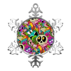 Crazy Illustrations & Funky Monster Pattern Metal Small Snowflake Ornament by Ket1n9