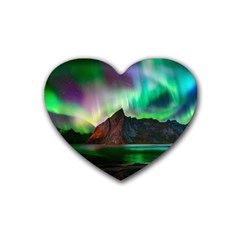 Aurora Borealis Nature Sky Light Rubber Coaster (heart) by Grandong