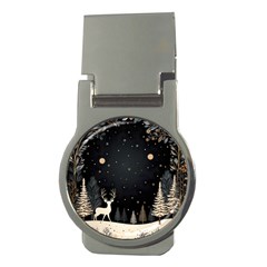 Christmas Winter Xmas Scene Nature Forest Tree Moon Money Clips (round)  by Vaneshop