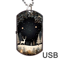 Christmas Winter Xmas Scene Nature Forest Tree Moon Dog Tag Usb Flash (two Sides) by Vaneshop
