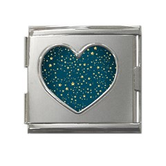 Star Golden Pattern Christmas Design White Gold Mega Link Heart Italian Charm (18mm) by Vaneshop