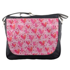 Valentine Romantic Love Watercolor Pink Pattern Texture Messenger Bag by Vaneshop