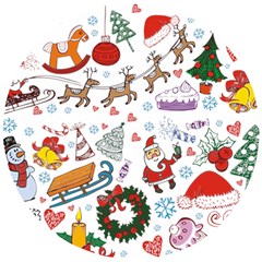 Christmas Theme Decor Illustration Pattern Wooden Puzzle Round by Amaryn4rt