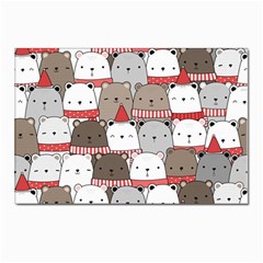 Cute Adorable Bear Merry Christmas Happy New Year Cartoon Doodle Seamless Pattern Postcard 4 x 6  (pkg Of 10) by Amaryn4rt