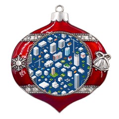Isometric-seamless-pattern-megapolis Metal Snowflake And Bell Red Ornament by Amaryn4rt