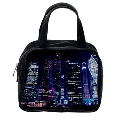 Black Building Lighted Under Clear Sky Classic Handbag (one Side) by Modalart