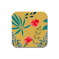 Flowers Petals Leaves Plants Rubber Square Coaster (4 Pack) by Grandong
