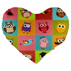 Owls Pattern Abstract Art Desenho Vector Cartoon Large 19  Premium Heart Shape Cushions by Bedest