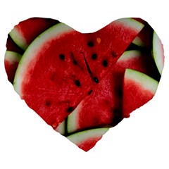 Watermelon Fruit Green Red Large 19  Premium Flano Heart Shape Cushions by Bedest
