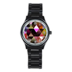 Abstract Geometric Triangles Shapes Stainless Steel Round Watch by Pakjumat