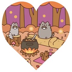 Pusheen Cute Fall The Cat Wooden Puzzle Heart by Modalart