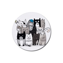 Cute Cat Hand Drawn Cartoon Style Rubber Round Coaster (4 Pack) by Grandong