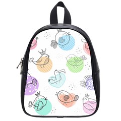 Cartoon Bird Cute Doodle Bird School Bag (small) by Bedest