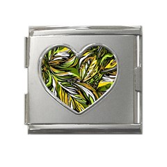 Foliage Pattern Texture Background Mega Link Heart Italian Charm (18mm) by Ravend