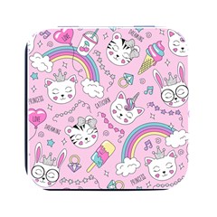 Beautiful Cute Animals Pattern Pink Square Metal Box (black) by Grandong