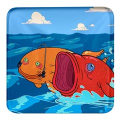 Adventure Time Fish Landscape Square Glass Fridge Magnet (4 Pack) by Sarkoni
