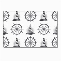 Marine Nautical Seamless Pattern With Vintage Lighthouse Wheel Postcard 4 x 6  (pkg Of 10) by Bedest