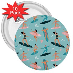 Beach Surfing Surfers With Surfboards Surfer Rides Wave Summer Outdoors Surfboards Seamless Pattern 3  Buttons (10 Pack)  by Bedest