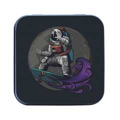 Illustration Astronaut Cosmonaut Paying Skateboard Sport Space With Astronaut Suit Square Metal Box (black) by Ndabl3x