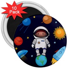 Boy Spaceman Space Rocket Ufo Planets Stars 3  Magnets (10 Pack)  by Ndabl3x