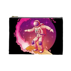 Astronaut Spacesuit Standing Surfboard Surfing Milky Way Stars Cosmetic Bag (large) by Ndabl3x