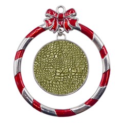 Aligator Skin Metal Red Ribbon Round Ornament by Ket1n9