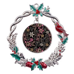 Flower Art Pattern Metal X mas Wreath Holly Leaf Ornament by Ket1n9