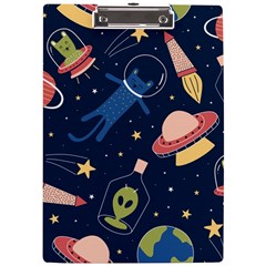 Seamless Pattern With Funny Alien Cat Galaxy A4 Acrylic Clipboard by Ndabl3x