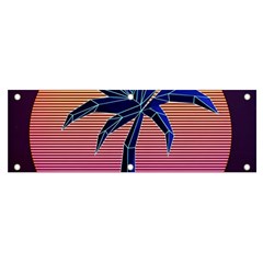 Abstract 3d Art Holiday Island Palm Tree Pink Purple Summer Sunset Water Banner And Sign 6  X 2  by Cemarart