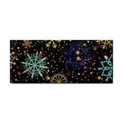 Gold Teal Snowflakes Hand Towel by Grandong