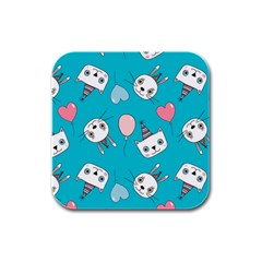 Cat Bunny Rubber Square Coaster (4 Pack) by Grandong