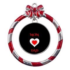 Mom And Dad, Father, Feeling, I Love You, Love Metal Red Ribbon Round Ornament by nateshop