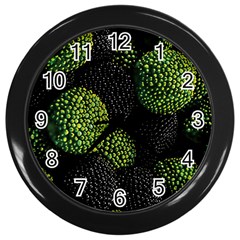 Berry,note, Green, Raspberries Wall Clock (black) by nateshop