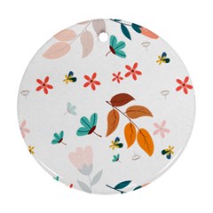 Flowers Leaves Background Floral Round Ornament (two Sides) by Grandong