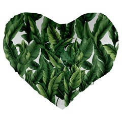 Green Banana Leaves Large 19  Premium Heart Shape Cushions by goljakoff