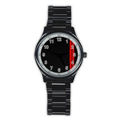 Abstract Black & Red, Backgrounds, Lines Stainless Steel Round Watch by nateshop