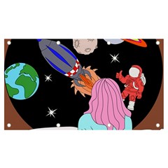 Girl Bed Space Planets Spaceship Rocket Astronaut Galaxy Universe Cosmos Woman Dream Imagination Bed Banner And Sign 7  X 4  by Maspions