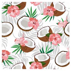 Seamless Pattern Coconut Piece Palm Leaves With Pink Hibiscus Wooden Puzzle Square by Apen