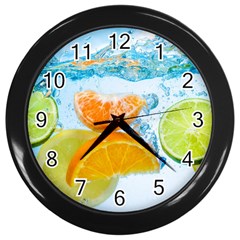 Fruits, Fruit, Lemon, Lime, Mandarin, Water, Orange Wall Clock (black) by nateshop