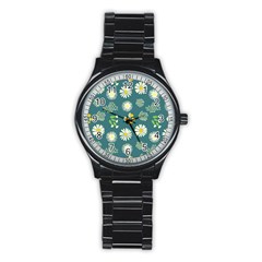 Drawing Flowers Meadow White Stainless Steel Round Watch by Maspions