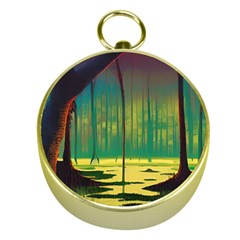 Nature Swamp Water Sunset Spooky Night Reflections Bayou Lake Gold Compasses by Posterlux