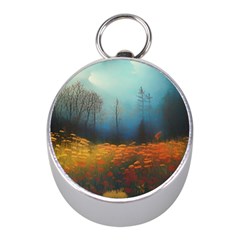 Wildflowers Field Outdoors Clouds Trees Cover Art Storm Mysterious Dream Landscape Mini Silver Compasses by Posterlux