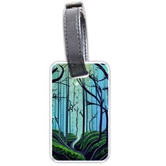 Nature Outdoors Night Trees Scene Forest Woods Light Moonlight Wilderness Stars Luggage Tag (one Side) by Posterlux