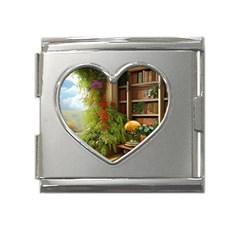 Room Interior Library Books Bookshelves Reading Literature Study Fiction Old Manor Book Nook Reading Mega Link Heart Italian Charm (18mm) by Posterlux